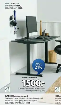 JYSK SVANEKE hæve sænkebord tilbud