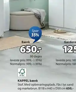 JYSK KAPPEL bænk, DKK 650 tilbud