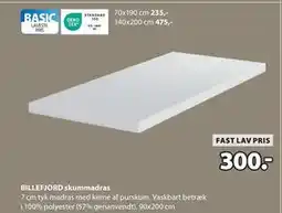 JYSK BILLEFJORD skummadras, DKK 300 tilbud