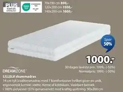 JYSK LILLELV skummadras, DKK 1000 tilbud