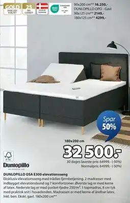 JYSK DUNLOPILLO OSA E300 elevationsseng, DKK 32500 tilbud