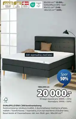 JYSK DUNLOPILLO ENA C300 kontinentalseng, DKK 20000 tilbud