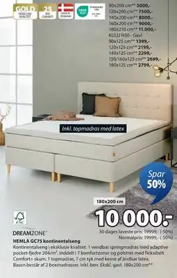 JYSK HEMLA GC75 kontinentalseng, DKK 10000 tilbud