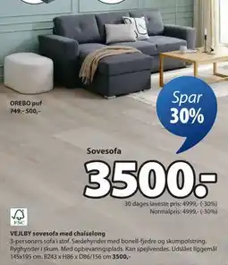 JYSK VEJLBY sovesofa med chaiselong, DKK 3500 tilbud