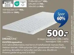 JYSK KVISTEN topmadras, DKK 500 tilbud