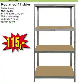 Harald Nyborg Reol med 4 hylder, DKK 115 tilbud