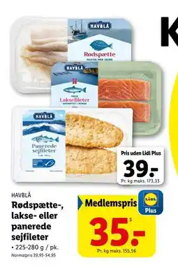 Lidl Rødspætte-, lakse- eller panerede sejfileter, DKK 39, App-pris tilbud