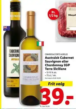 Lidl Australsk Cabernet Sauvignon eller Chardonnay IGP Terre Siciliane, DKK 39 tilbud