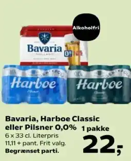 Kvickly Bavaria, Harboe Classic eller Pilsner 0,0% 1 pakke tilbud