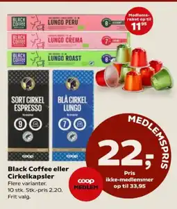Kvickly Black Coffee eller Cirkelkapsler tilbud