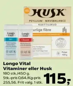 Kvickly Longo Vital Vitaminer eller Husk tilbud