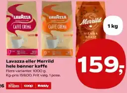 Kvickly Lavazza eller Merrild hele bønner kaffe tilbud