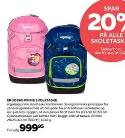 Bog & idé ERGOBAG PRIME SKOLETASKE, DKK 999.95 tilbud