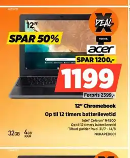 Power ACER 12" Chromebook Op til 12 timers batterilevetid tilbud