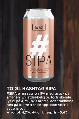 MENY TO ØL HASHTAG SIPA, DKK 100 tilbud