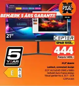 Power CEPTER 2121,5" skærm Lækkert, rammeløst design tilbud