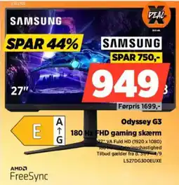 Power SAMSUNG Odyssey G3 180 Hz FHD gaming skærm tilbud