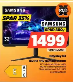 Power SAMSUNG Odyssey G3 180 Hz FHD gaming skærm tilbud