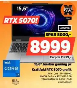 Power LENOVO 15,6" bærbar gaming pc Kraftfuld RTX 5070 grafik tilbud