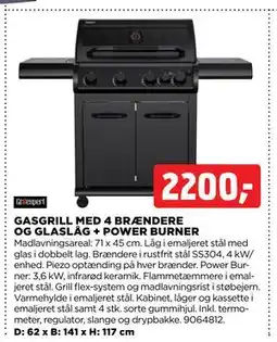 jem & fix GASGRILL MED 4 BRÆNDERE OG GLASLÅG + POWER BURNER, DKK 2200 tilbud