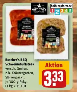 REWE DE BUTCHER'S Bbq schweinehüftsteak tilbud