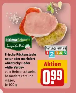 REWE DE Frische rückensteaks natur oder mariniert kentucky oder alio verde tilbud