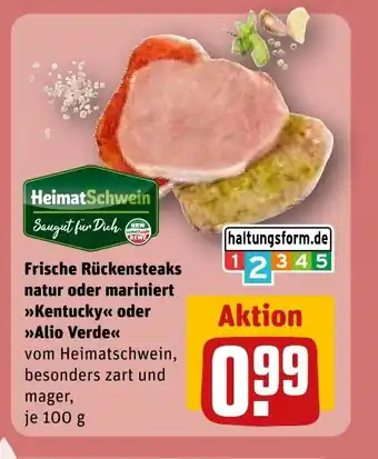 REWE DE Frische rückensteaks natur oder mariniert kentucky oder alio verde tilbud