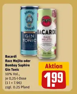 REWE DE BACARDI Razz mojito oder bombay saphire gin tonic tilbud