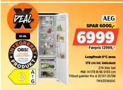 Power AEG LongFresh O°C zone int. køleskab 274 liter køl tilbud