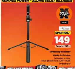 Power Selfiestang med stativ Alsidig 2-1-1 design tilbud