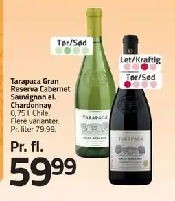 Fleggaard Tarapaca Gran Reserva Cabernet Sauvignon el. Chardonnay, DKK 59.99 tilbud