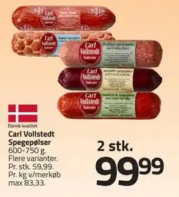 Fleggaard Carl Vollstedt Spegepølser, DKK 99.99 tilbud