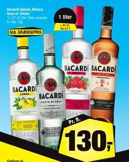 Calle Bacardi Spiced, Blanca, Razz el. Limón, DKK 130 tilbud