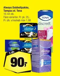 Calle Always Dobbeltpakke, Tampax el. Tena, DKK 90 tilbud