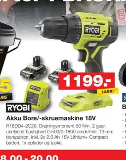 Bauhaus RYOBI Akku Bore/-skruemaskine 18V tilbud