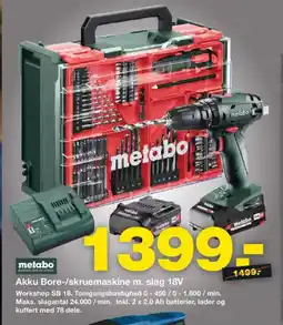 Bauhaus Metabo akku bore-/skruemaskine m. slag 18v tilbud