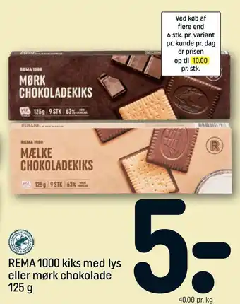 REMA 1000 REMA 1000 kiks med lys eller mørk chokolade tilbud