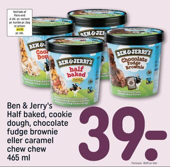 REMA 1000 Ben & Jerry's Half baked, cookie dough, chocolate fudge brownie eller caramel chew chew tilbud