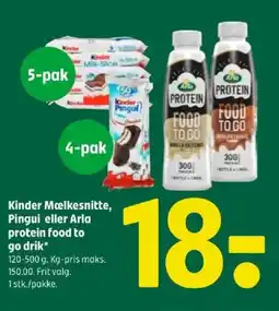 Coop 365 KINDER Mælkesnitte, Pingui eller Arla protein food to go drik tilbud