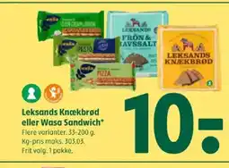 Coop 365 Leksands Knækbrød eller Wasa Sandwich tilbud