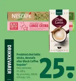 Coop 365 Fredsted chai latte sticks, Nescafe eller Black Coffee kapsler tilbud