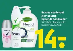 Coop 365 REXONA deodorant eller Neutral flydende håndsæbe tilbud