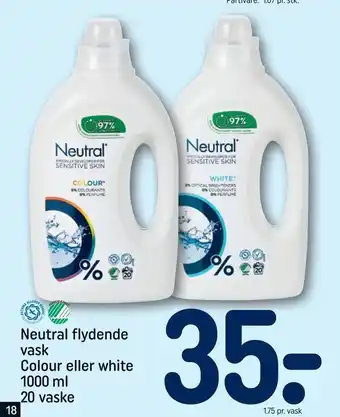 REMA 1000 Neutral flydende vask Colour eller white 1000 ml tilbud
