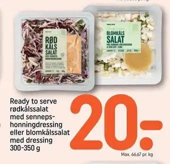 REMA 1000 Ready to serve rødkålssalat med sennepshonningdressing eller blomkålssalat med dressing tilbud