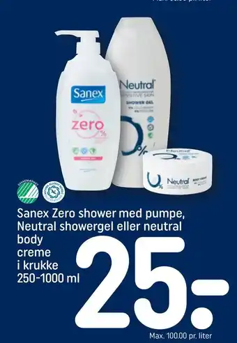 Sanex Zero shower med pumpe, Neutral showergel eller neutral body creme i krukke