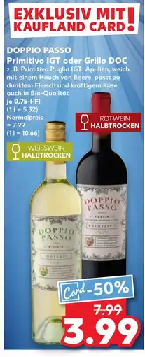 Kaufland DOPPIO PASSO Primitivo IGT oder Grillo DOC tilbud