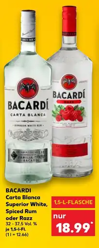 Kaufland BACARDI Carta Blanca Superior White, Spiced Rum oder Razz tilbud