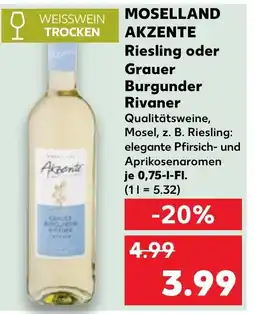 Kaufland MOSELLAND AKZENTE Riesling oder Grauer Burgunder Rivaner tilbud