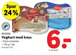 Lidl MILBONA Yoghurt med knas tilbud