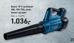 Johannes Fog Bosch 18 V Løvblæser GBL 18V-750, ekskl. batteri og lader, DKK 1036 tilbud